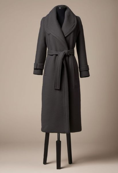 Charcoal Boiled Belted Coat