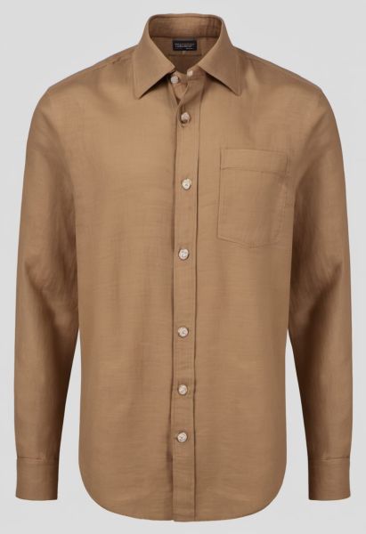 Camel Linen Camp-collar Shirt