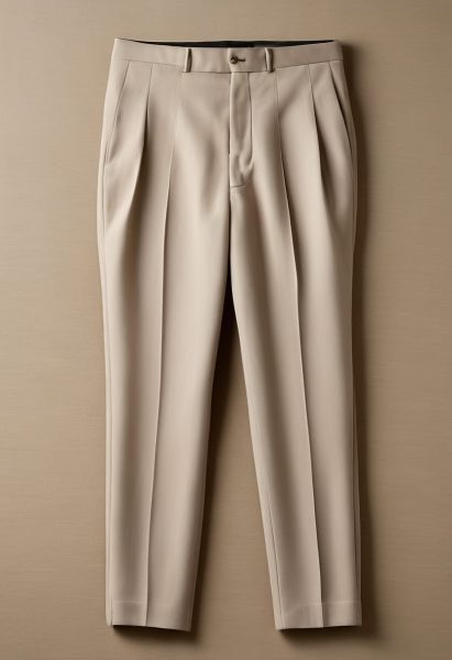 Oatmeal Wool-mohair Pleated Trouser