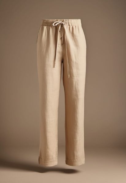 Camel Linen Drawstring Trouser