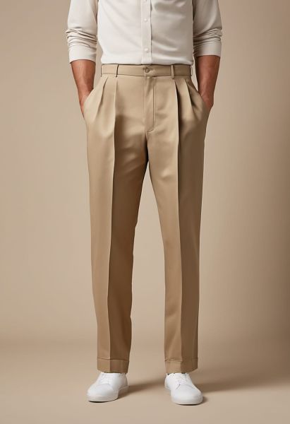 Sand Cotton Pleated Trouser